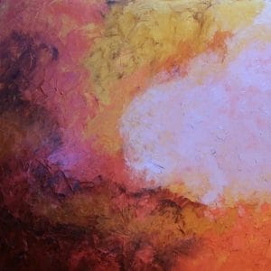 Radiant fields of crimson, gold, and coral swirl in textured motion. A luminous core emerges through layered pigment, suggesting transformation and raw energy. This modern minimalist painting blends modern art, minimalist painting, abstract landscape to create a compelling piece for any contemporary art collection.