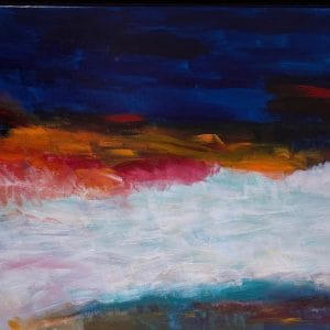 Brushstrokes collide in deep reds, blues, and whites. Energy builds in the chaos of motion, like stormwater rushing through arid land. This modern minimalist painting blends modern art, minimalist painting, abstract landscape to create a compelling piece for any contemporary art collection.