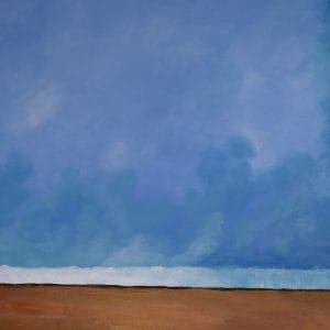 A bright bolt fractures the deep indigo sky. Below, the horizon remains grounded and still, juxtaposing nature’s calm and chaos with graphic clarity. This modern minimalist painting blends modern art, minimalist painting, abstract landscape to create a compelling piece for any contemporary art collection.