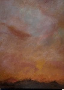 Soft clouds in amber, plum, and rust drift above a distant ridge. The muted blend evokes early twilight—a moment suspended between stillness and surrender. This modern minimalist painting blends modern art, minimalist painting, abstract landscape to create a compelling piece for any contemporary art collection.