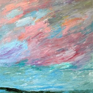 Sweeping strokes of pastel blues, pinks, and greens mimic water and sky. Bold texture energizes the horizon, where reflection becomes a blur of color. This modern minimalist painting blends modern art, minimalist painting, abstract landscape to create a compelling piece for any contemporary art collection.