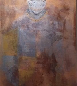 A spectral figure clad in armor dissolves into layered hues of bronze and rust. Formally present, yet abstracted, the knight holds space between strength and memory. This modern minimalist painting blends modern art, minimalist painting, abstract landscape to create a compelling piece for any contemporary art collection.